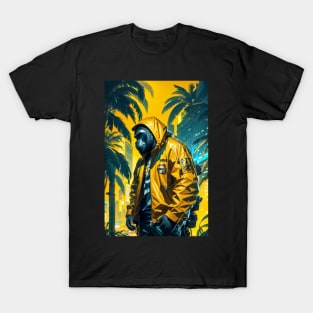 Trendy gorilla wearing yellow jacket in miami beach T-Shirt